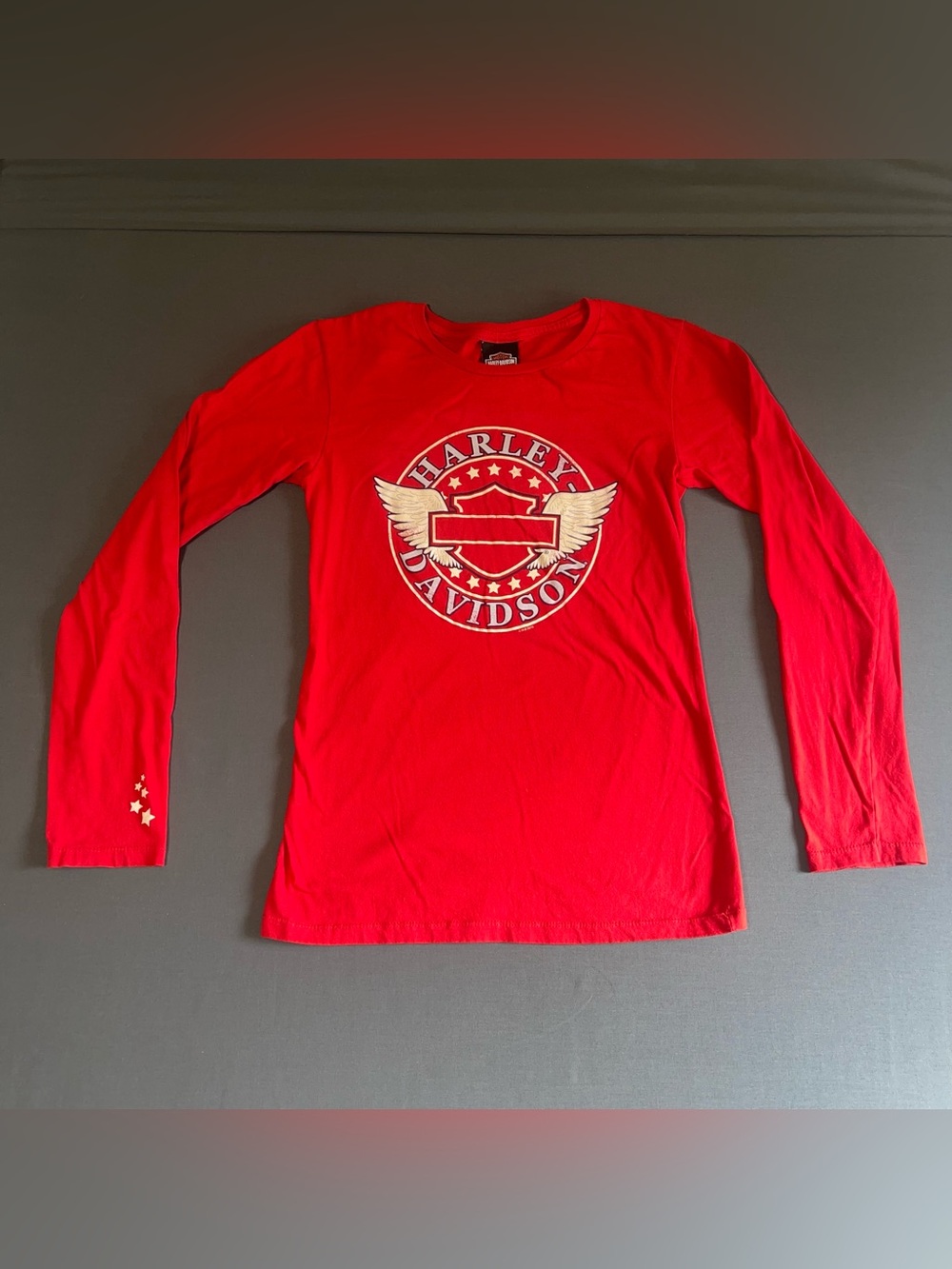 2010 Harley Davidson Red Long Sleeve Shirt Cotton Women’s Size Large 100% Cotton